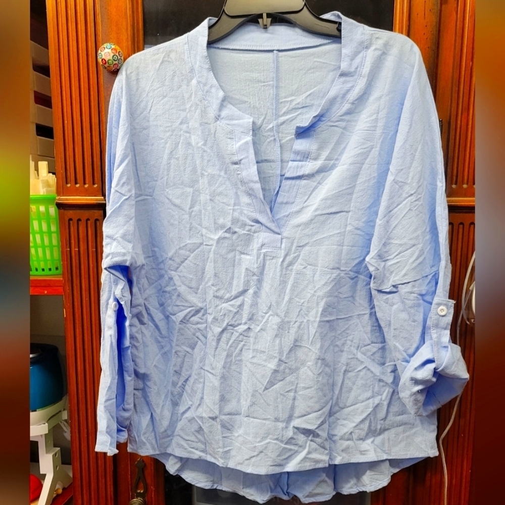 Light Blue Tunic 3/4 Sleeve Top L/XL